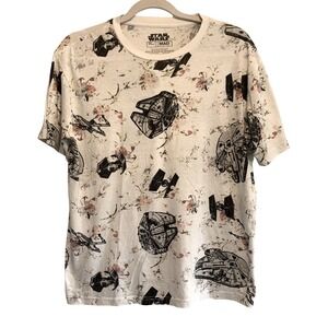 Star Wars Mad Engine T-Shirt Women Size M White Floral Millennium Falcon Graphic